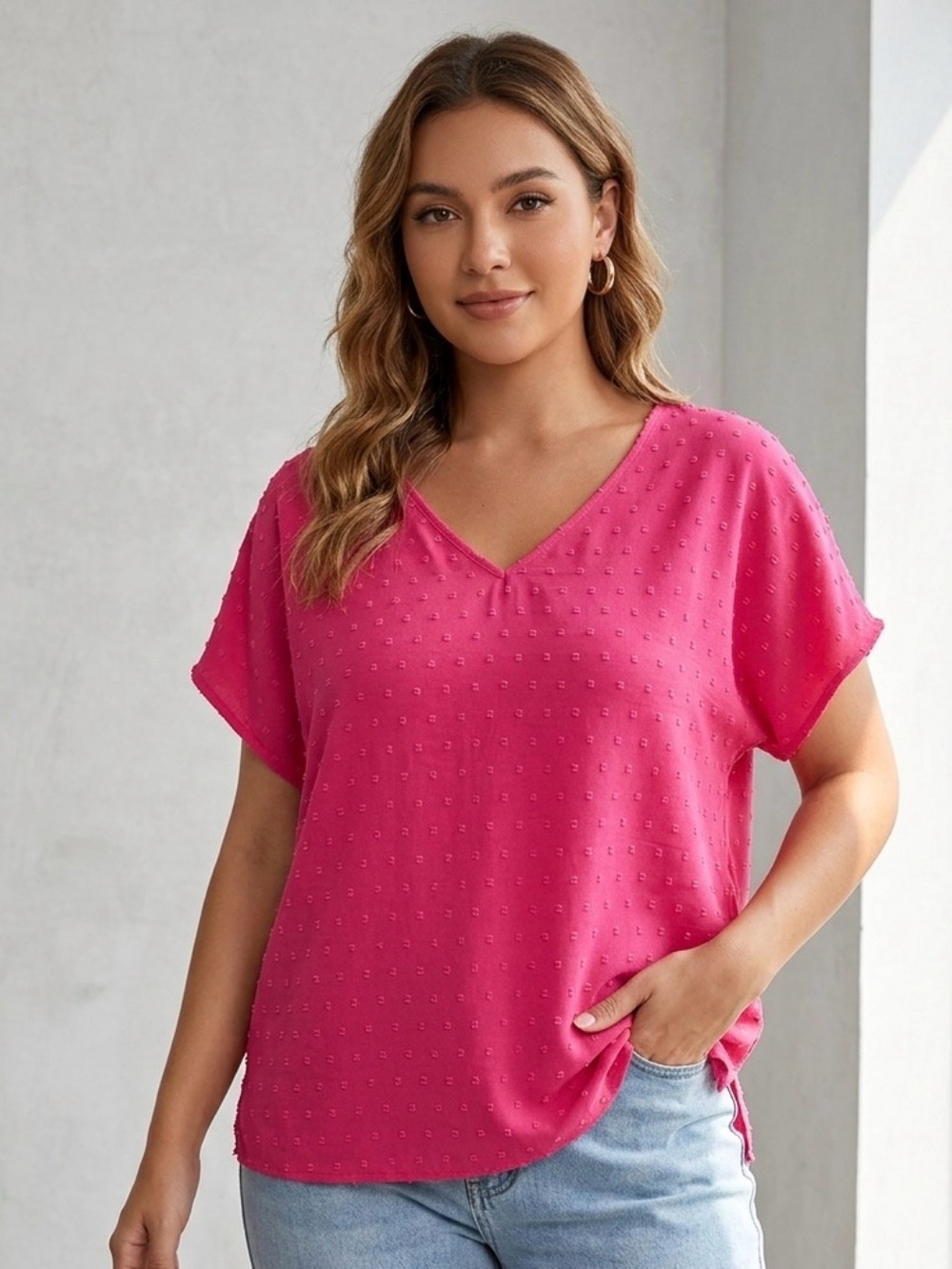 SHEIN Swiss Dot Pink Blouse